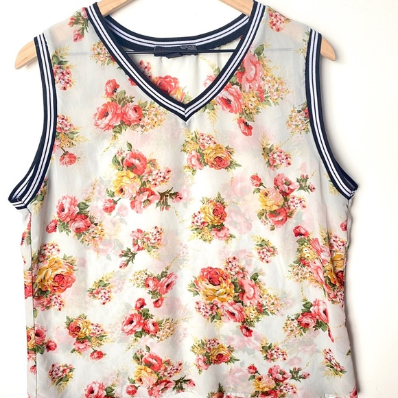 JW Floral Sheer Sleeveless v-neck top, Size Large - Picture 4 of 8